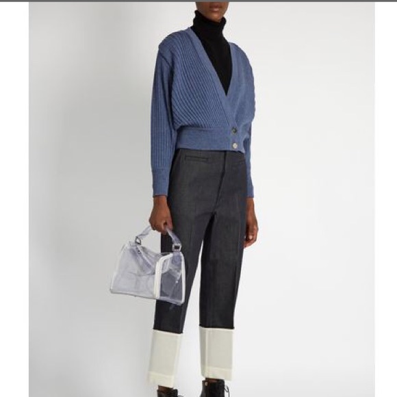 Loewe Blue Pleated Cropped Wool Cardigan M - Picture 3 of 11